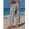image:imageEXLURA Womens Faux Linen Striped Barrel Pants Comfy Drawstring Capri Pant with Pockets Summer Beach Vacation Lounge TrousersBlack Plaid