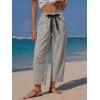 image:imageEXLURA Womens Faux Linen Striped Barrel Pants Comfy Drawstring Capri Pant with Pockets Summer Beach Vacation Lounge TrousersBlack Plaid