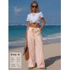 image:imageEXLURA Womens Summer Striped Pants Faux Linen Comfy Drawstring Wide Leg Pants Pockets Resort Beach Vacation Lounge TrousersApricot