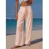 image:imageEXLURA Womens Summer Striped Pants Faux Linen Comfy Drawstring Wide Leg Pants Pockets Resort Beach Vacation Lounge TrousersApricot