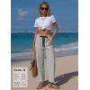 image:imageEXLURA Womens Summer Striped Pants Faux Linen Comfy Drawstring Wide Leg Pants Pockets Resort Beach Vacation Lounge TrousersBlack