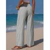 image:imageEXLURA Womens Summer Striped Pants Faux Linen Comfy Drawstring Wide Leg Pants Pockets Resort Beach Vacation Lounge TrousersBlack