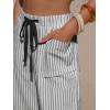 image:imageEXLURA Womens Summer Striped Pants Faux Linen Comfy Drawstring Wide Leg Pants Pockets Resort Beach Vacation Lounge TrousersBlack