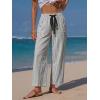 image:imageEXLURA Womens Summer Striped Pants Faux Linen Comfy Drawstring Wide Leg Pants Pockets Resort Beach Vacation Lounge TrousersBlack