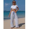 image:imageEXLURA Womens Summer Striped Pants Faux Linen Comfy Drawstring Wide Leg Pants Pockets Resort Beach Vacation Lounge TrousersDeep Blue