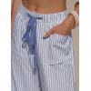 image:imageEXLURA Womens Summer Striped Pants Faux Linen Comfy Drawstring Wide Leg Pants Pockets Resort Beach Vacation Lounge TrousersDeep Blue