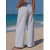image:imageEXLURA Womens Summer Striped Pants Faux Linen Comfy Drawstring Wide Leg Pants Pockets Resort Beach Vacation Lounge TrousersDeep Blue