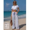 image:imageEXLURA Womens Summer Striped Pants Faux Linen Comfy Drawstring Wide Leg Pants Pockets Resort Beach Vacation Lounge TrousersDeep Blue