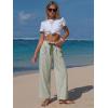 image:imageEXLURA Womens Summer Striped Pants Faux Linen Comfy Drawstring Wide Leg Pants Pockets Resort Beach Vacation Lounge TrousersGrey Green