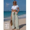 image:imageEXLURA Womens Summer Striped Pants Faux Linen Comfy Drawstring Wide Leg Pants Pockets Resort Beach Vacation Lounge TrousersGrey Green