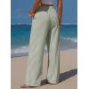 image:imageEXLURA Womens Summer Striped Pants Faux Linen Comfy Drawstring Wide Leg Pants Pockets Resort Beach Vacation Lounge TrousersGrey Green