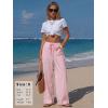 image:imageEXLURA Womens Summer Striped Pants Faux Linen Comfy Drawstring Wide Leg Pants Pockets Resort Beach Vacation Lounge TrousersPink
