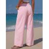 image:imageEXLURA Womens Summer Striped Pants Faux Linen Comfy Drawstring Wide Leg Pants Pockets Resort Beach Vacation Lounge TrousersPink
