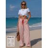 image:imageEXLURA Womens Summer Striped Pants Faux Linen Comfy Drawstring Wide Leg Pants Pockets Resort Beach Vacation Lounge TrousersRed