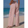 image:imageEXLURA Womens Summer Striped Pants Faux Linen Comfy Drawstring Wide Leg Pants Pockets Resort Beach Vacation Lounge TrousersRed