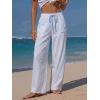 image:imageEXLURA Womens Summer Striped Pants Faux Linen Comfy Drawstring Wide Leg Pants Pockets Resort Beach Vacation Lounge TrousersSky Blue