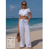 image:imageEXLURA Womens Summer Striped Pants Faux Linen Comfy Drawstring Wide Leg Pants Pockets Resort Beach Vacation Lounge TrousersSky Blue