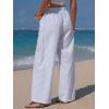 image:imageEXLURA Womens Summer Striped Pants Faux Linen Comfy Drawstring Wide Leg Pants Pockets Resort Beach Vacation Lounge TrousersSky Blue