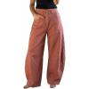 image:imageEXLURA Womens Faux Linen Barrel Pants Comfy Baggy Wide Leg Palazzo Pant Summer Cotton MidLow Elastic Waist Trousers PocketsMaroon