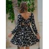 image:imageEXLURA Womens 2026 Casual Long Lantern Sleeve Dresses Square Neck Ruffle Tie Back Elastic Waist Aline Short Mini DressBlack Printed