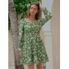 image:imageEXLURA Womens 2026 Casual Long Lantern Sleeve Dresses Square Neck Ruffle Tie Back Elastic Waist Aline Short Mini DressGreen Printed