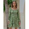 image:imageEXLURA Womens 2026 Casual Long Lantern Sleeve Dresses Square Neck Ruffle Tie Back Elastic Waist Aline Short Mini DressGreen Printed