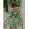 image:imageEXLURA Womens 2026 Casual Long Lantern Sleeve Dresses Square Neck Ruffle Tie Back Elastic Waist Aline Short Mini DressGreen Printed