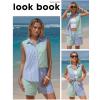 image:imageEXLURA Womens Summer 2 Piece Outfits Cotton Sleeveless Button Down Shirts Matching Shorts Sets Cruise Beach Vacation ResortBlue Green