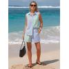 image:imageEXLURA Womens Summer 2 Piece Outfits Cotton Sleeveless Button Down Shirts Matching Shorts Sets Cruise Beach Vacation ResortBlue Green