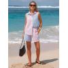 image:imageEXLURA Womens Summer 2 Piece Outfits Cotton Sleeveless Button Down Shirts Matching Shorts Sets Cruise Beach Vacation ResortBlue Pink