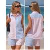 image:imageEXLURA Womens Summer 2 Piece Outfits Cotton Sleeveless Button Down Shirts Matching Shorts Sets Cruise Beach Vacation ResortBlue Pink