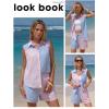 image:imageEXLURA Womens Summer 2 Piece Outfits Cotton Sleeveless Button Down Shirts Matching Shorts Sets Cruise Beach Vacation ResortBlue Pink