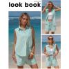 image:imageEXLURA Womens Summer 2 Piece Outfits Cotton Sleeveless Button Down Shirts Matching Shorts Sets Cruise Beach Vacation ResortGreen