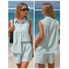 image:imageEXLURA Womens Summer 2 Piece Outfits Cotton Sleeveless Button Down Shirts Matching Shorts Sets Cruise Beach Vacation ResortGreen