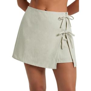 image:imageEXLURA Womens High Waisted Gingham Skort ALine Wrap Mini Skirt with Shorts Side Tie Cotton Plaid Skorts Summer Outfits 2026Solid Light Grey