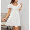 image:imageEXLURA Womens 2024 Casual Short Sleeve Square Neck Cap Sleeve Dress High Waist ALine Summer Smocked Back Mini Dresses