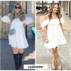 image:imageEXLURA Womens 2024 Casual Short Sleeve Square Neck Cap Sleeve Dress High Waist ALine Summer Smocked Back Mini Dresses