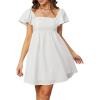 image:imageEXLURA Womens 2024 Casual Short Sleeve Square Neck Cap Sleeve Dress High Waist ALine Summer Smocked Back Mini Dresses