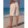 image:imageEXLURA Womens Faux Linen Striped Bermuda Shorts Casual Drawstring Elastic Waist Summer Vacation Beach Shorts with PocketsBeige Striped