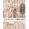 image:imageEXLURA Womens Faux Linen Striped Bermuda Shorts Casual Drawstring Elastic Waist Summer Vacation Beach Shorts with PocketsBeige Striped