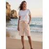 image:imageEXLURA Womens Faux Linen Striped Bermuda Shorts Casual Drawstring Elastic Waist Summer Vacation Beach Shorts with PocketsBeige Striped