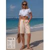 image:imageEXLURA Womens Faux Linen Striped Bermuda Shorts Casual Drawstring Elastic Waist Summer Vacation Beach Shorts with PocketsBeige Striped