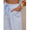 image:imageEXLURA Womens Faux Linen Striped Bermuda Shorts Casual Drawstring Elastic Waist Summer Vacation Beach Shorts with PocketsSky Blue