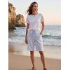 image:imageEXLURA Womens Faux Linen Striped Bermuda Shorts Casual Drawstring Elastic Waist Summer Vacation Beach Shorts with PocketsSky Blue