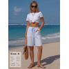 image:imageEXLURA Womens Faux Linen Striped Bermuda Shorts Casual Drawstring Elastic Waist Summer Vacation Beach Shorts with PocketsSky Blue
