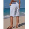 image:imageEXLURA Womens Faux Linen Striped Bermuda Shorts Casual Drawstring Elastic Waist Summer Vacation Beach Shorts with PocketsSky Blue