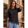 image:imageEXLURA Womens Summer Oversized Lace Trim T Shirts 2026 Casual Half Sleeve Asymmetrical Hem Tops Loose Crewneck Tunic BlouseBlack