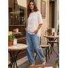 image:imageEXLURA Womens Summer Oversized Lace Trim T Shirts 2026 Casual Half Sleeve Asymmetrical Hem Tops Loose Crewneck Tunic BlouseWhite