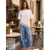 image:imageEXLURA Womens Summer Oversized Lace Trim T Shirts 2026 Casual Half Sleeve Asymmetrical Hem Tops Loose Crewneck Tunic BlouseWhite