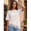 image:imageEXLURA Womens Summer Oversized Lace Trim T Shirts 2026 Casual Half Sleeve Asymmetrical Hem Tops Loose Crewneck Tunic BlouseWhite